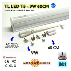 LED Neon Pendek TL T5 Tube AC 220V 9W 60 cm - WHITE | Brilux - Single E